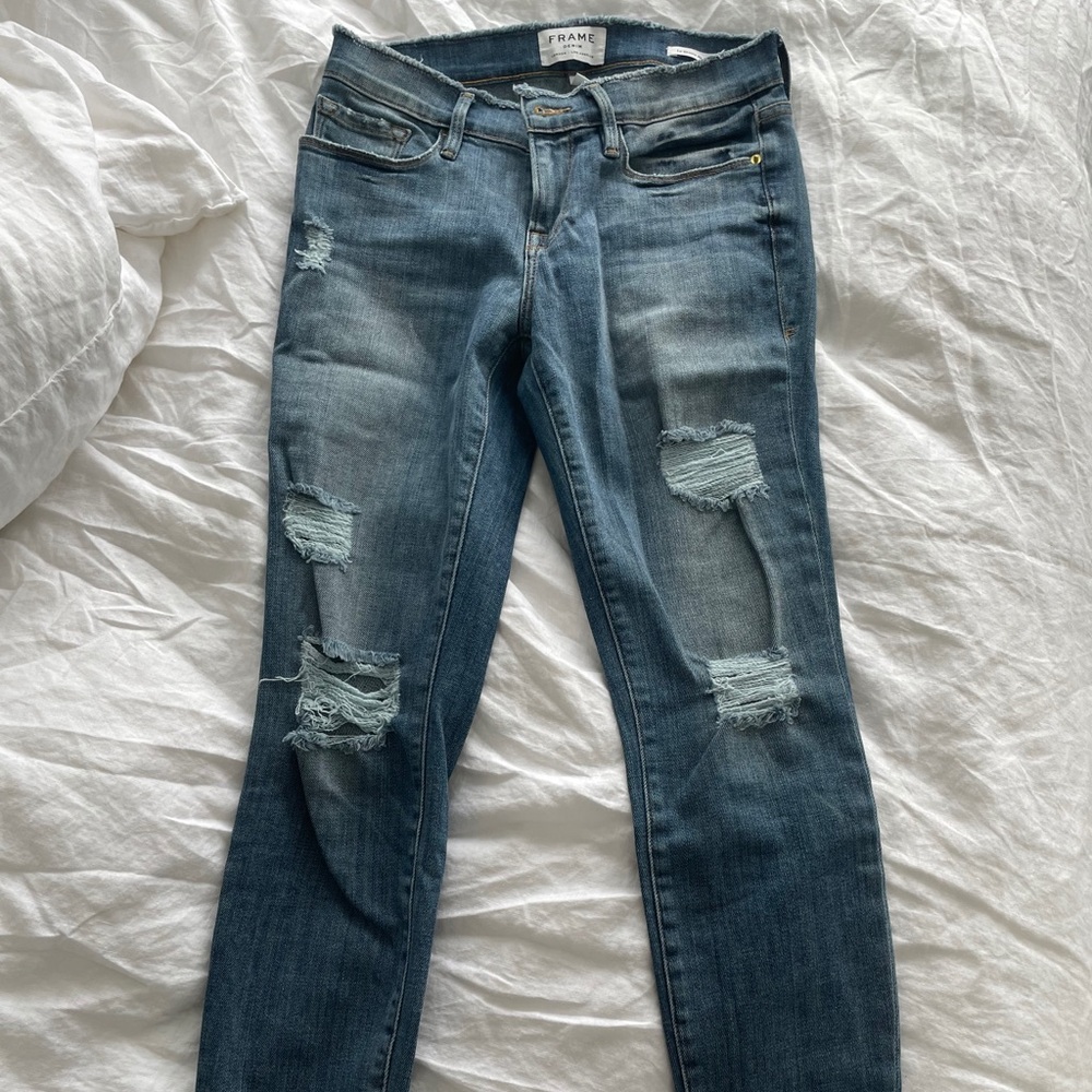 Frame Frayed Skinny Jean with Cutoff Hem